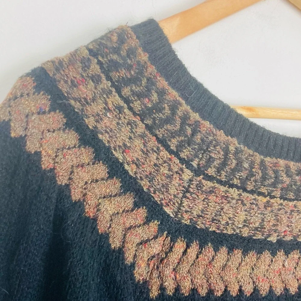 Free People black & brown wool mohair linen blend short sleeve swing sweater. S